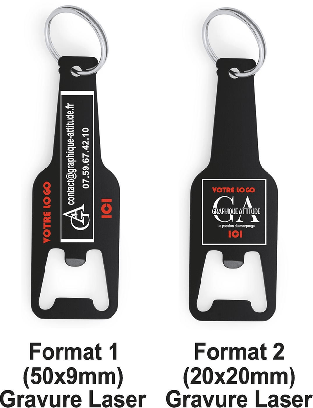 Porte-clés ouvre-bouteille en aluminium (gravure comprise).